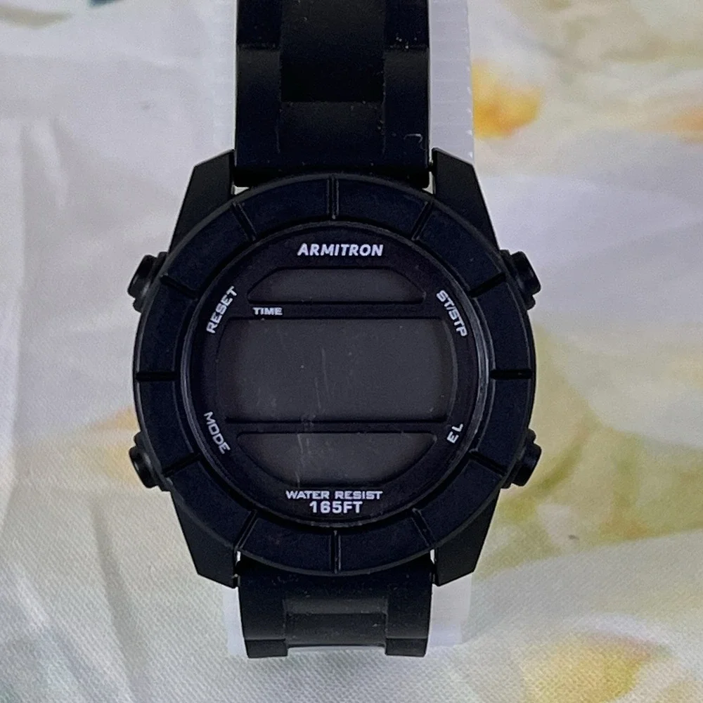 Armitron Men's Sport Digital Watch Solid Black 165FT Stopwatch *needs Battery